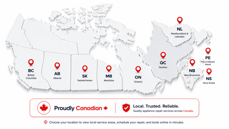 Quality Appliance Repair service coverage across Canada
